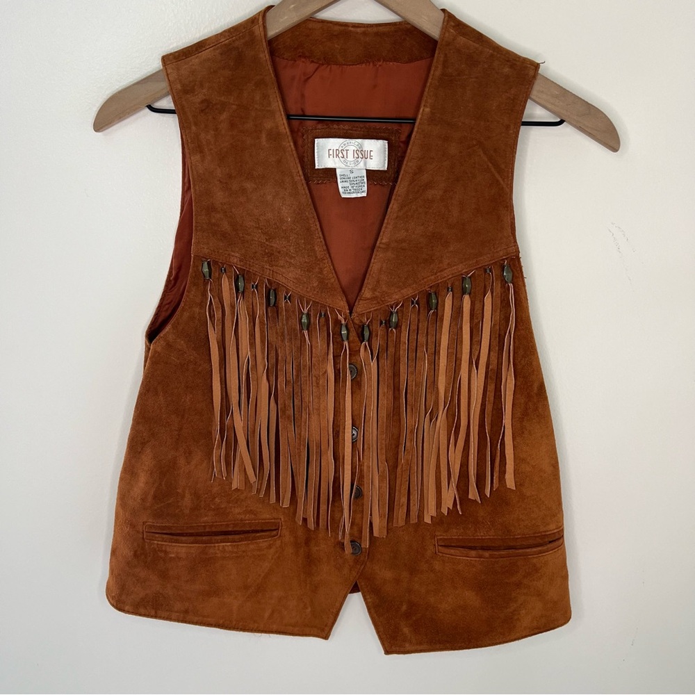 First Issue Brown Suede Fringe Vest
